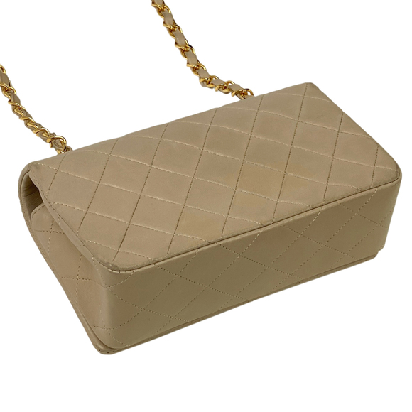 Chanel Bag Flap Chain Beige Single Shoulder Leather Matelasse - Picture 1 of 14